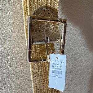 Talbots Beige Woven Belt with Gold Buckle